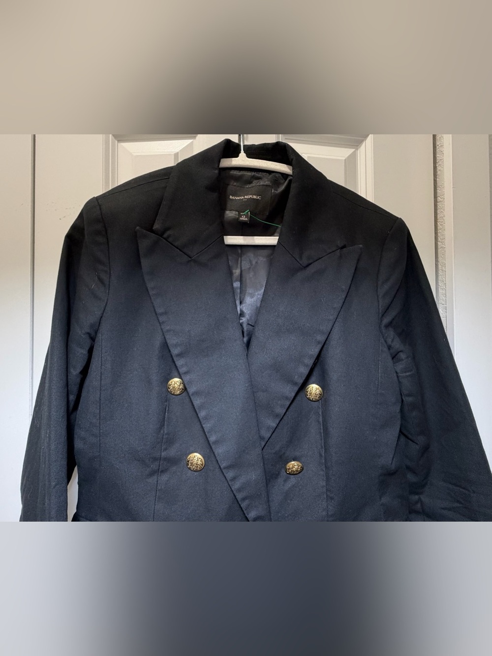 Banana Republic Factory Icon Women Blazer 12 Petite Navy Blue Gold Button 569851 - Picture 3 of 9